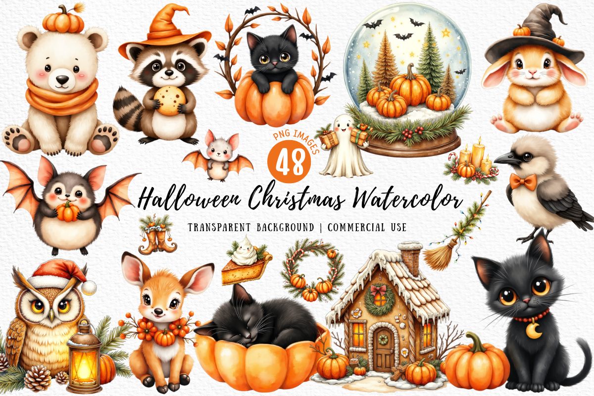 Halloween Christmas Watercolor Bundle