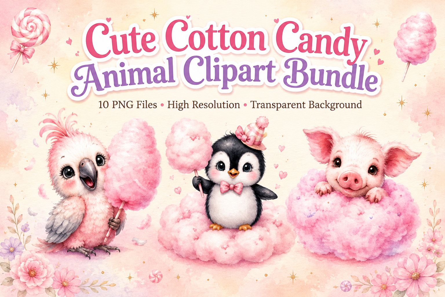 Cute Cotton Candy Animal Clipart