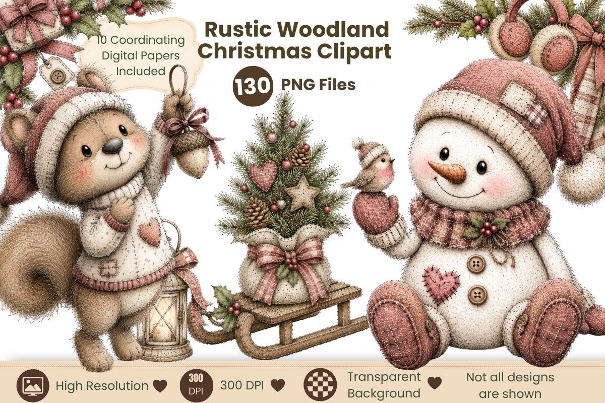 Rustic Woodland Christmas Clipart