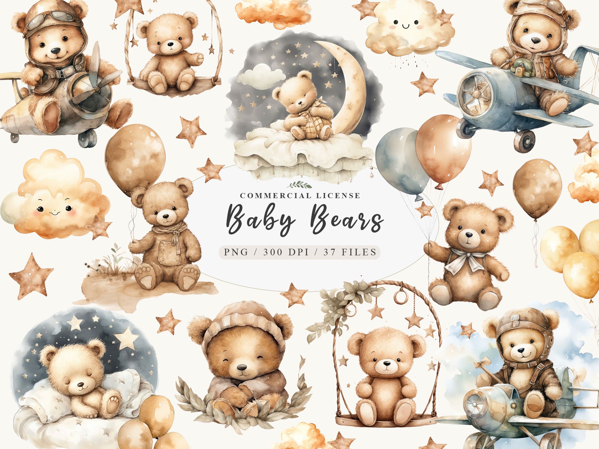 Nursery Teddy Bear Clipart,Boho Clipart