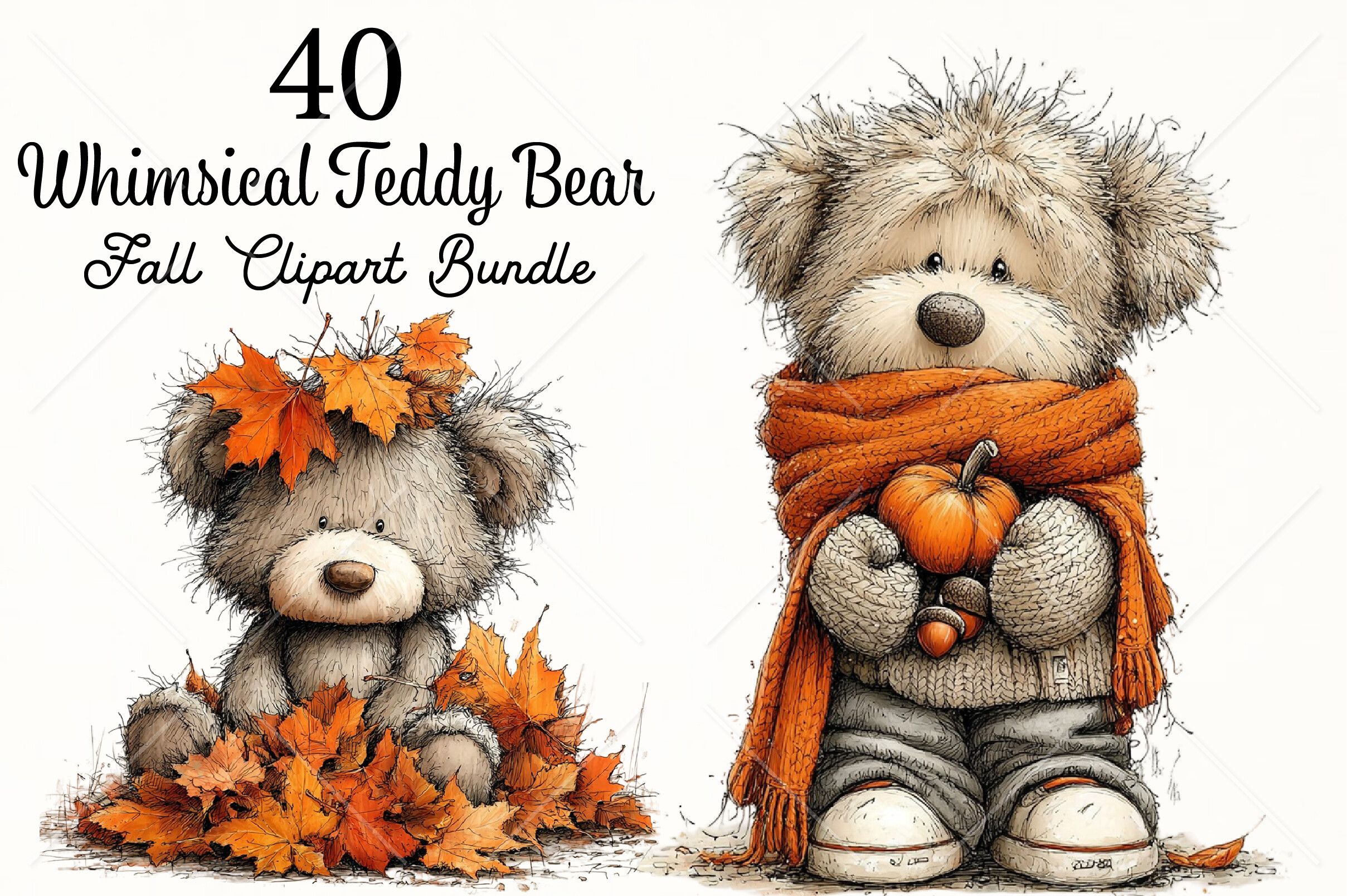 Whimsical Teddy Bear Fall Clipart Bundle
