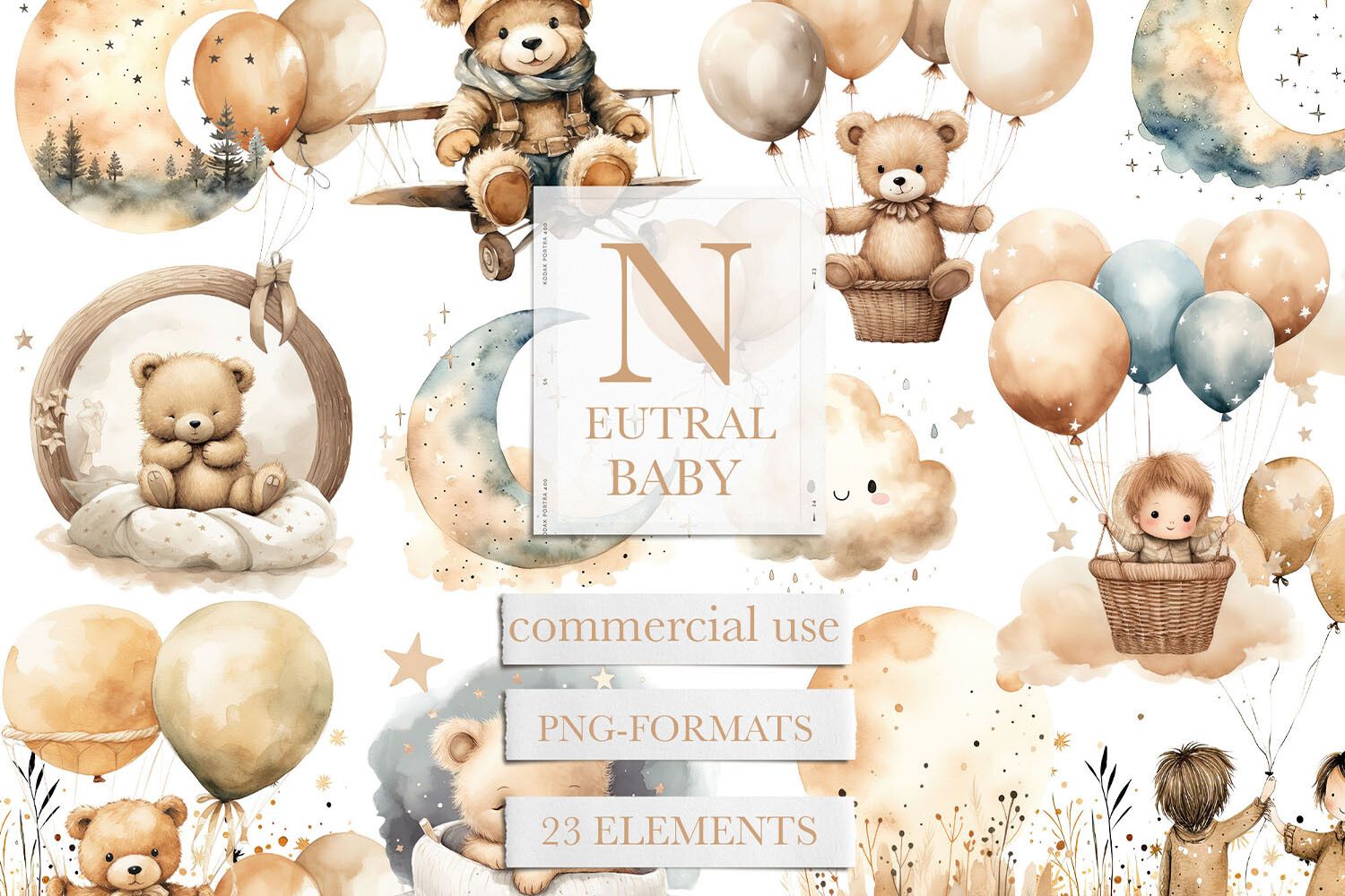 Neutral Baby Clipart, Baby Teddy Bear