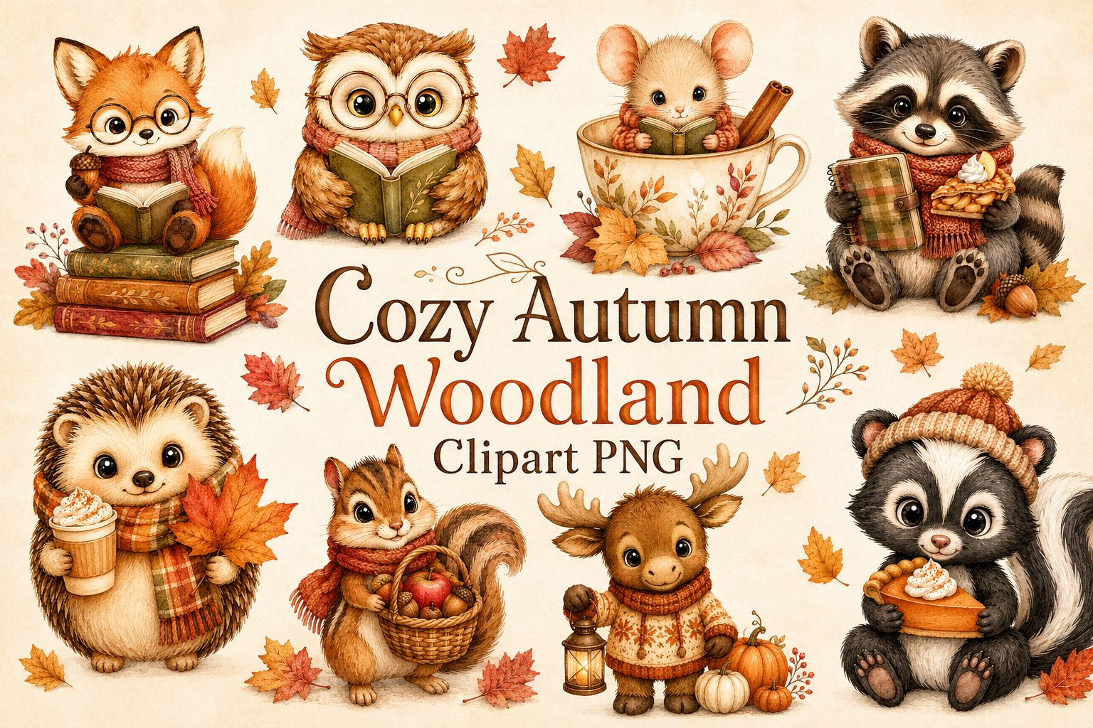 Cozy Autumn Woodland Animals PNG Bundle