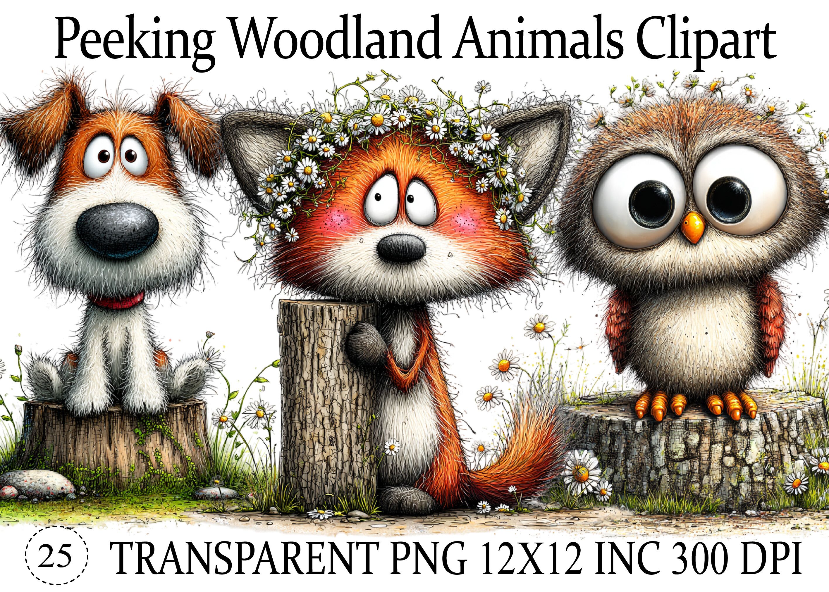 Peeking Woodland Animals PNG Clipart
