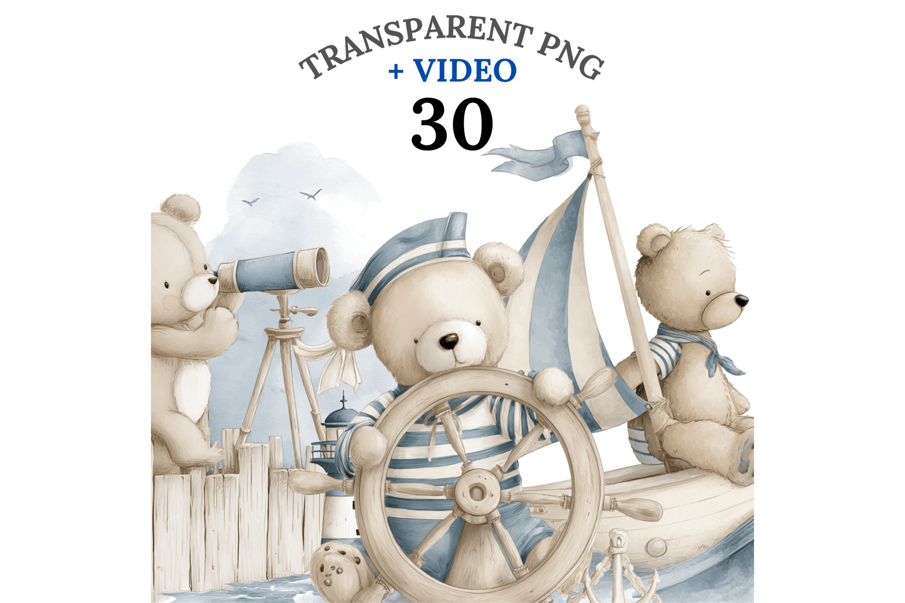 30 Nautical Teddy Bear Clipart