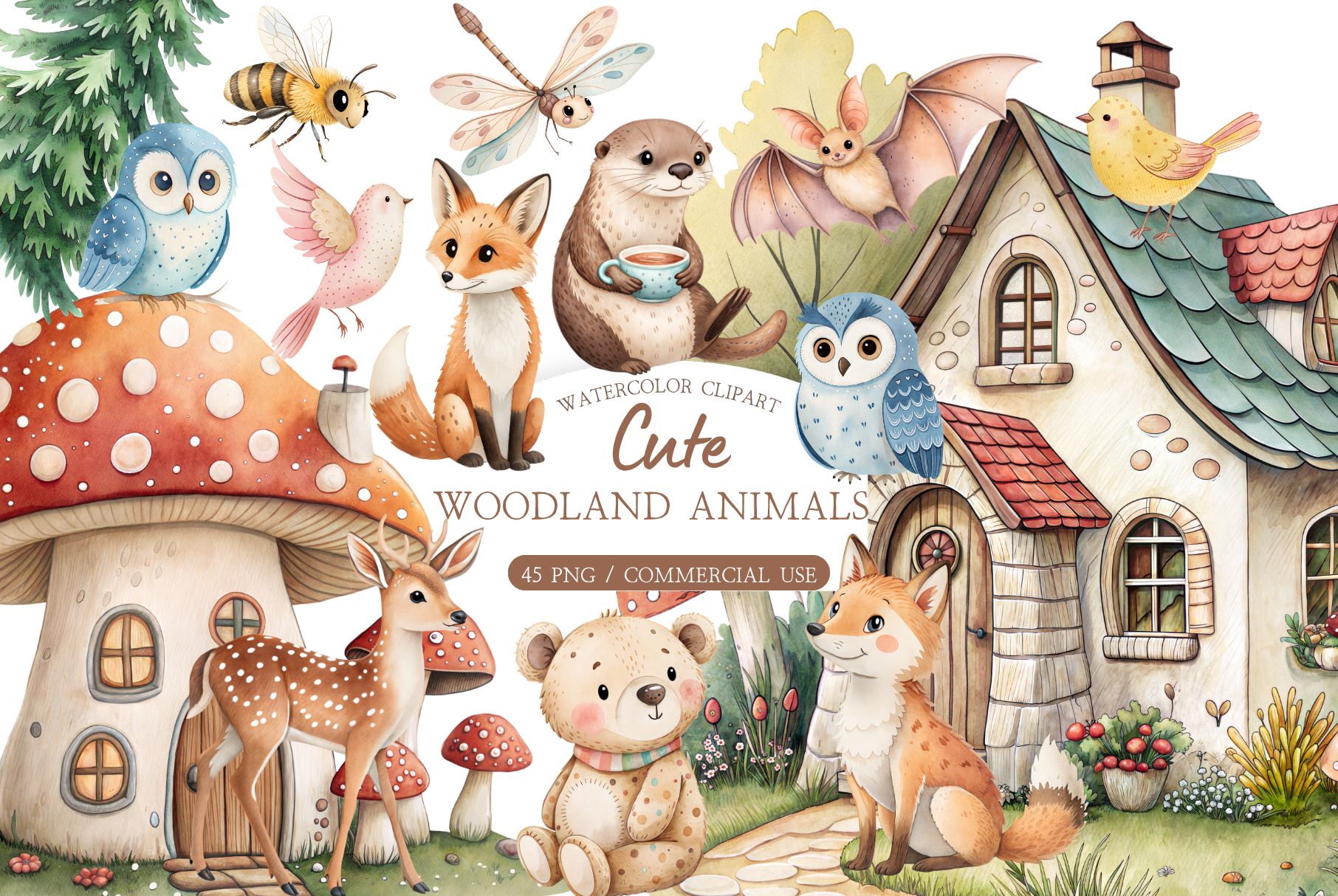 Rustic Forest Animals Clipart PNG