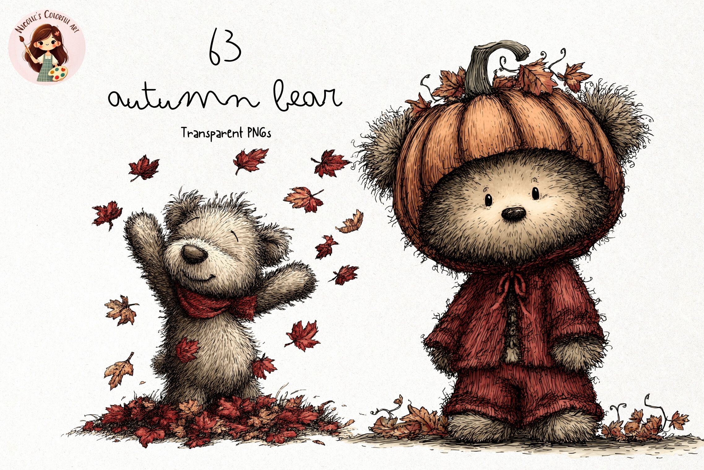 Cute Autumn Bear PNG Clipart